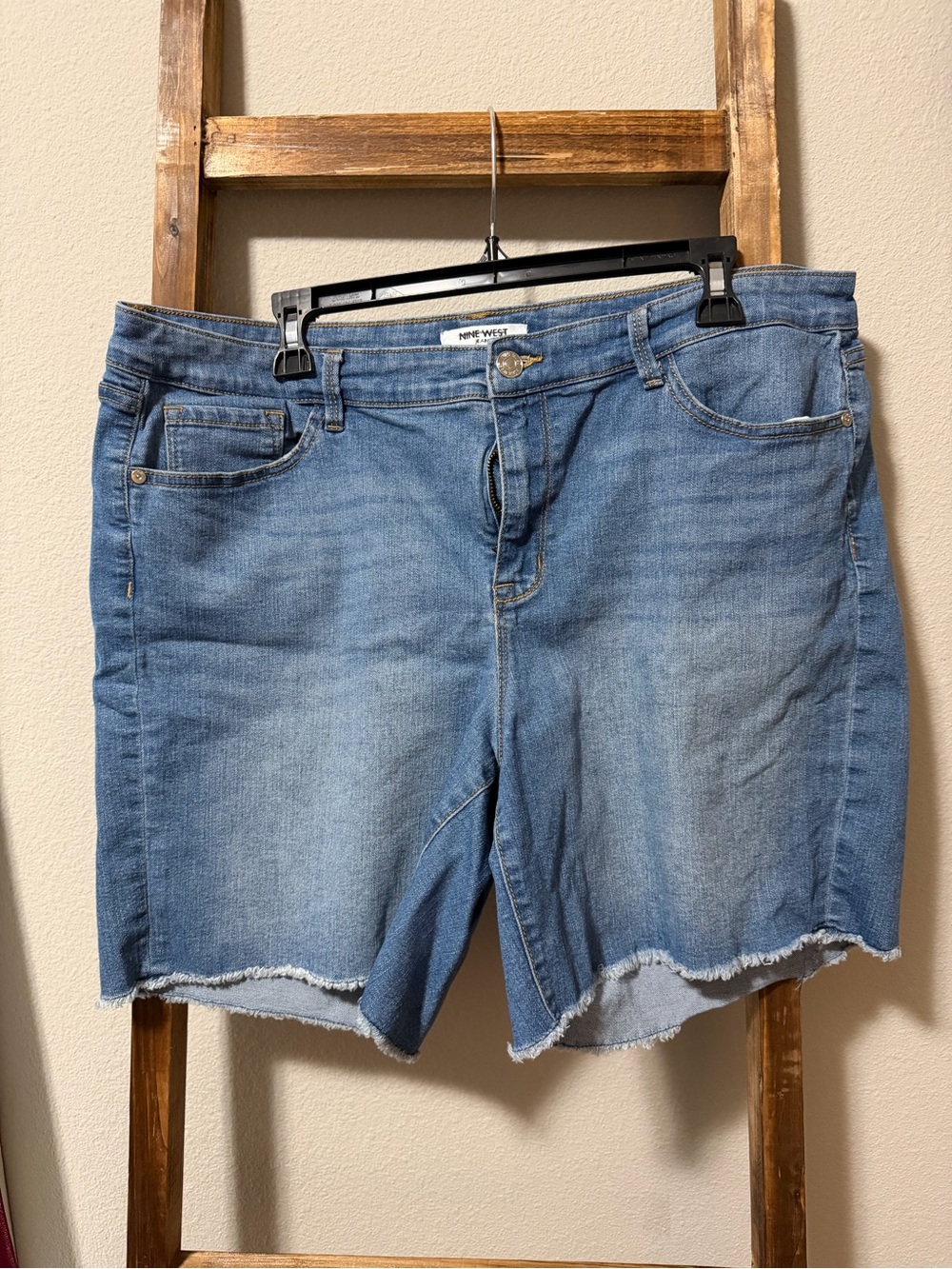 Nine West Light Blue Distressed Hem Denim Shorts